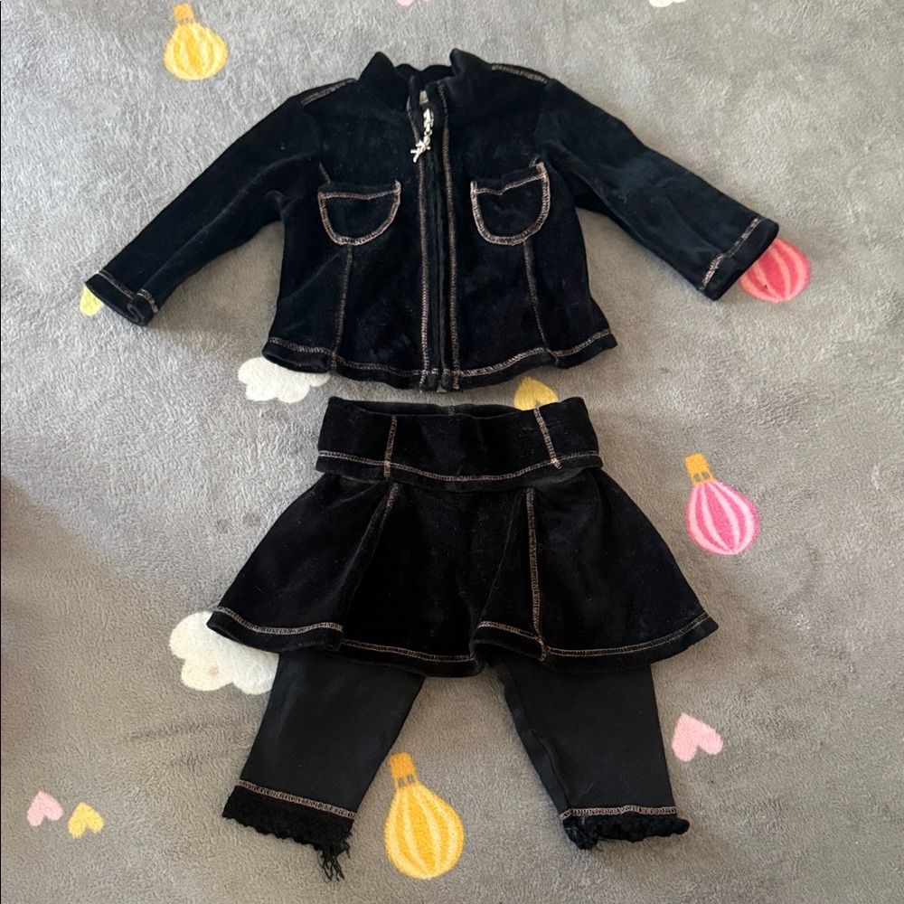 Luna and Luna Black Velvet Toddler Outfit with Skirt and Jacket